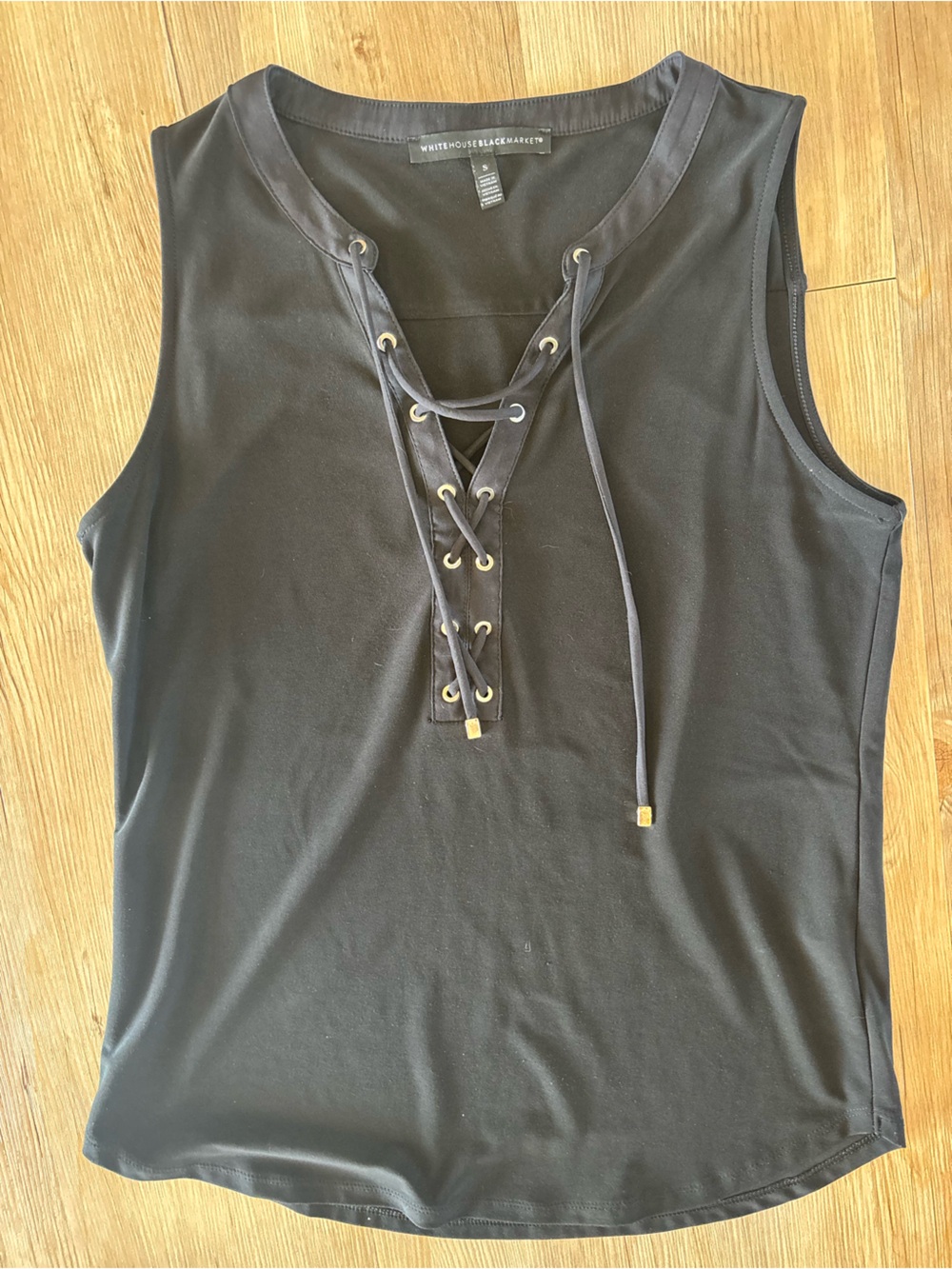 White House Black Market Black Lace-Up Sleeveless Top